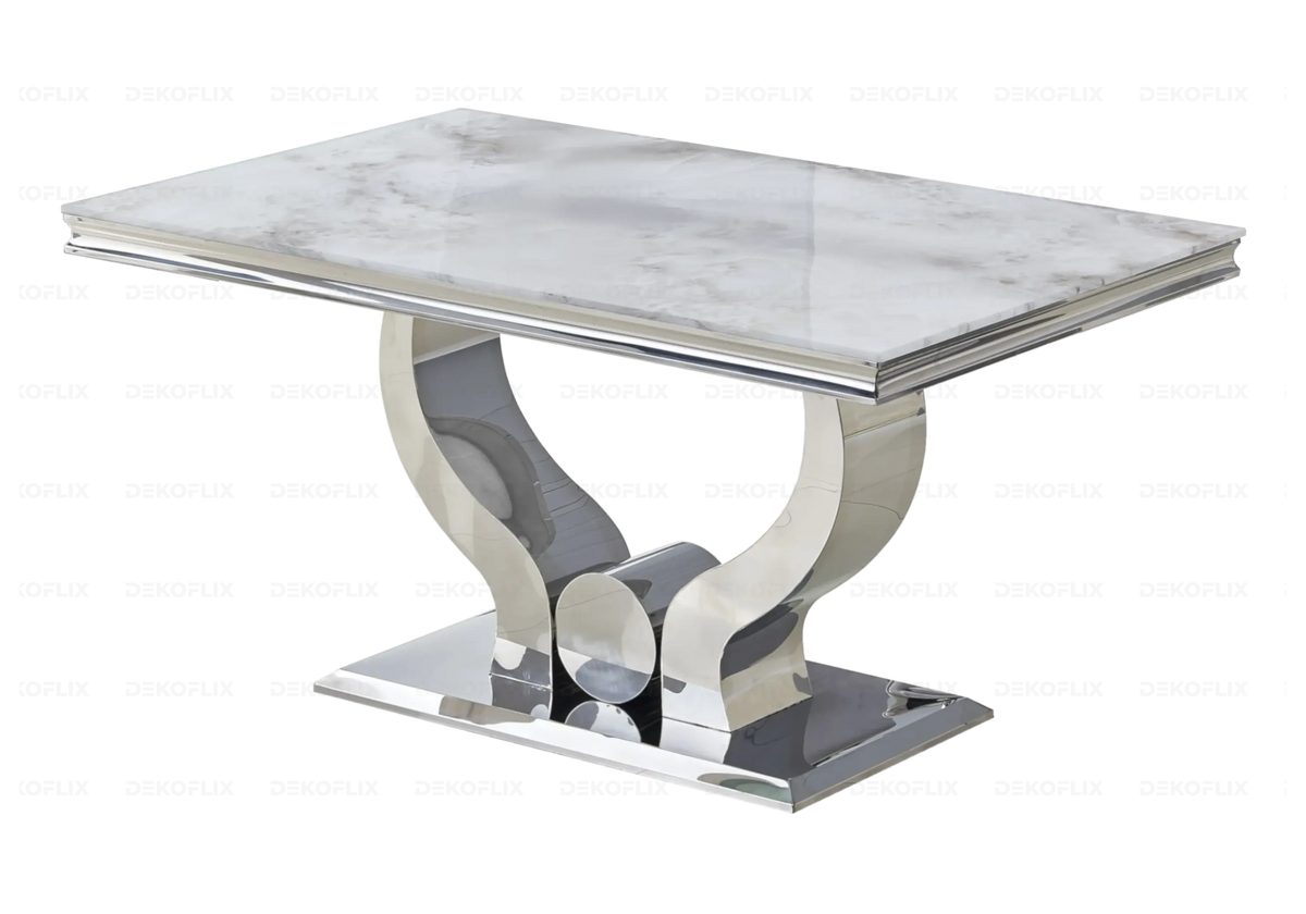 Ensemble table marbre beige et 4 chaises capitonnées | Juno