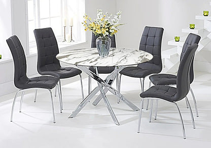 Ensemble table ronde marbre blanc & 6 chaises grises | Mona