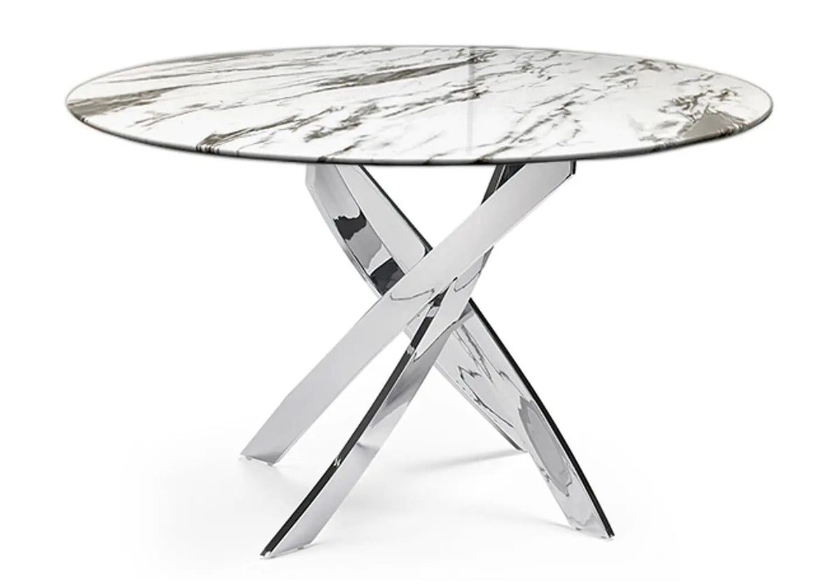 Ensemble table ronde marbre blanc & 6 chaises grises | Mona