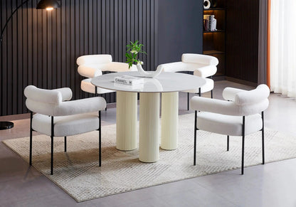 Table marbre céramique et chaises doudou blanc | Kivox