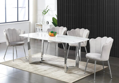 Ensemble table marbre blanc et 4 chaises argent | Vetra