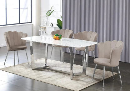 Ensemble table marbre blanc et 4 chaises argent | Vetra