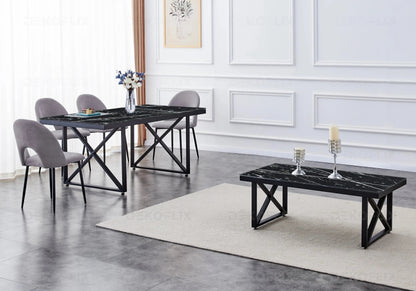 Ensemble table marbre noir et chaises anthracite | Zyra