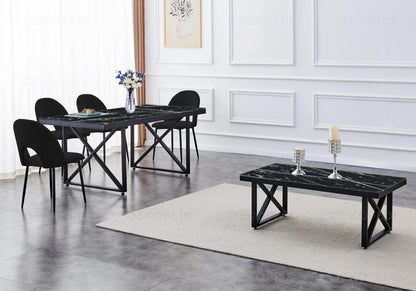Ensemble table marbre noir et chaises velours | Zyra