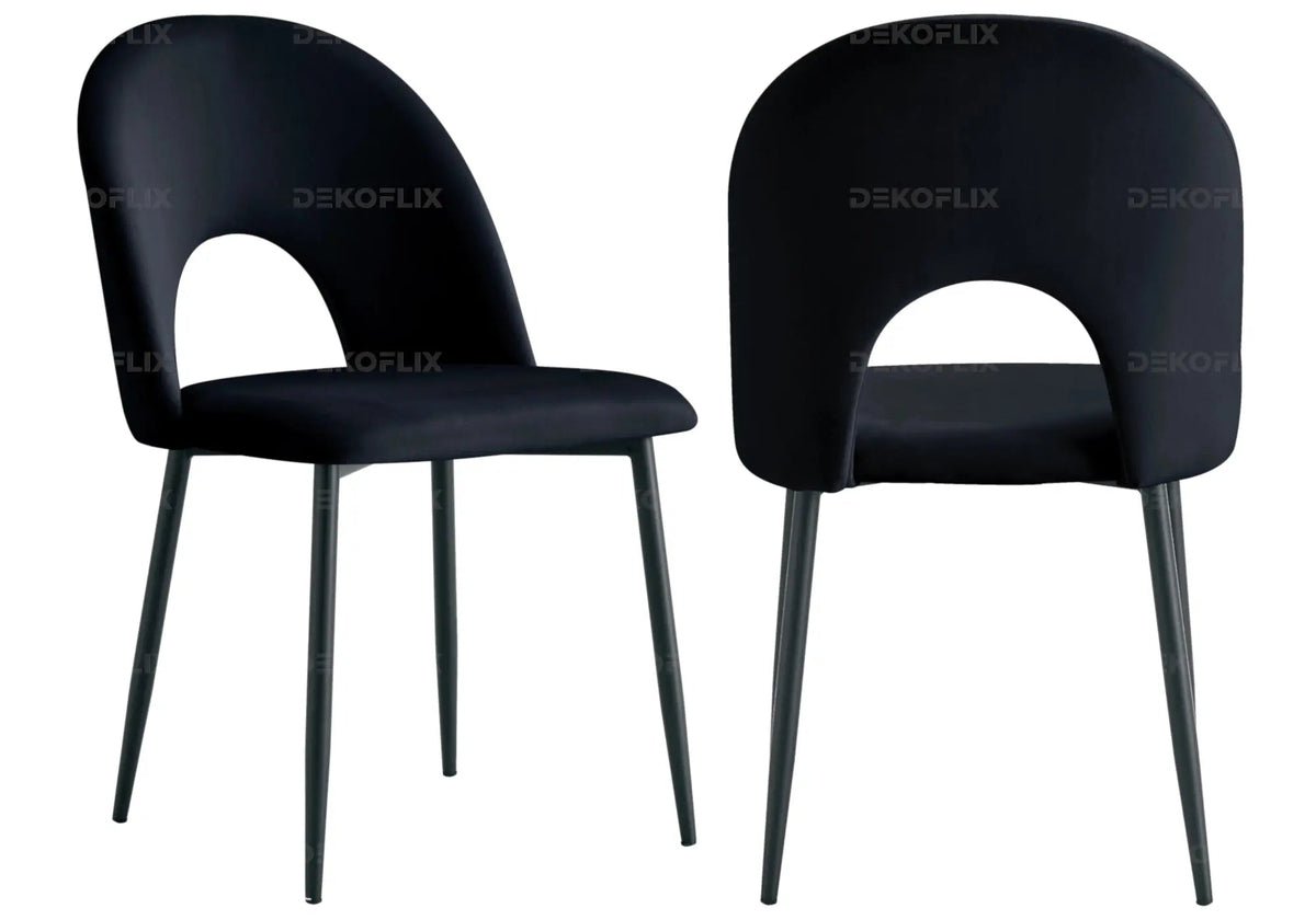 Ensemble table marbre noir et chaises velours | Zyra