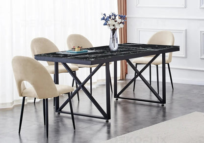 Ensemble table marbre noir et chaises taupe | Zyra