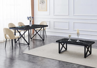 Ensemble table marbre noir et chaises taupe | Zyra