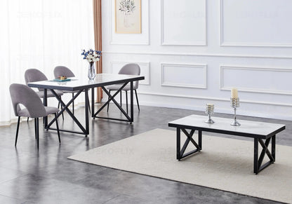 Table marbre blanc et chaises anthracite | Zyra