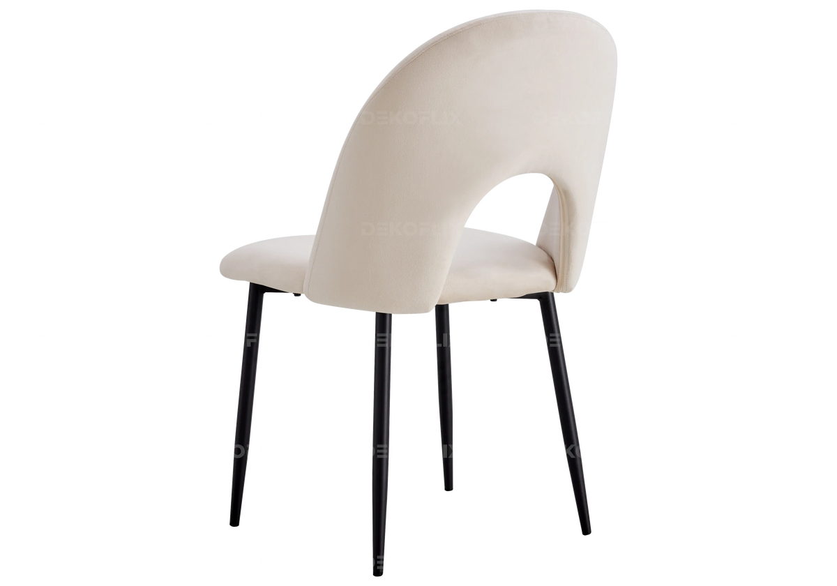 Table noire marbre blanc et chaises velours beiges | Zyra