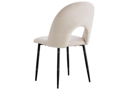 Table noire marbre blanc et chaises velours beiges | Zyra