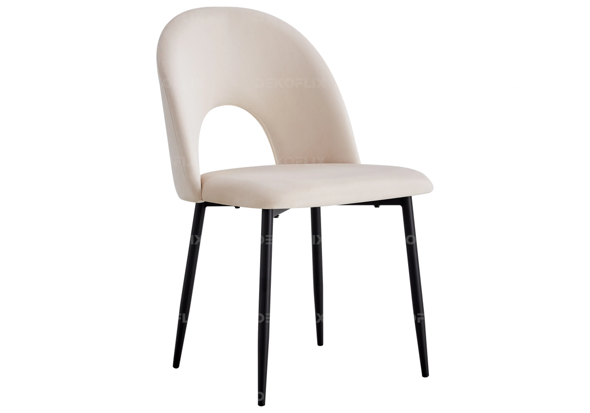 Table noire marbre blanc et chaises velours beiges | Zyra