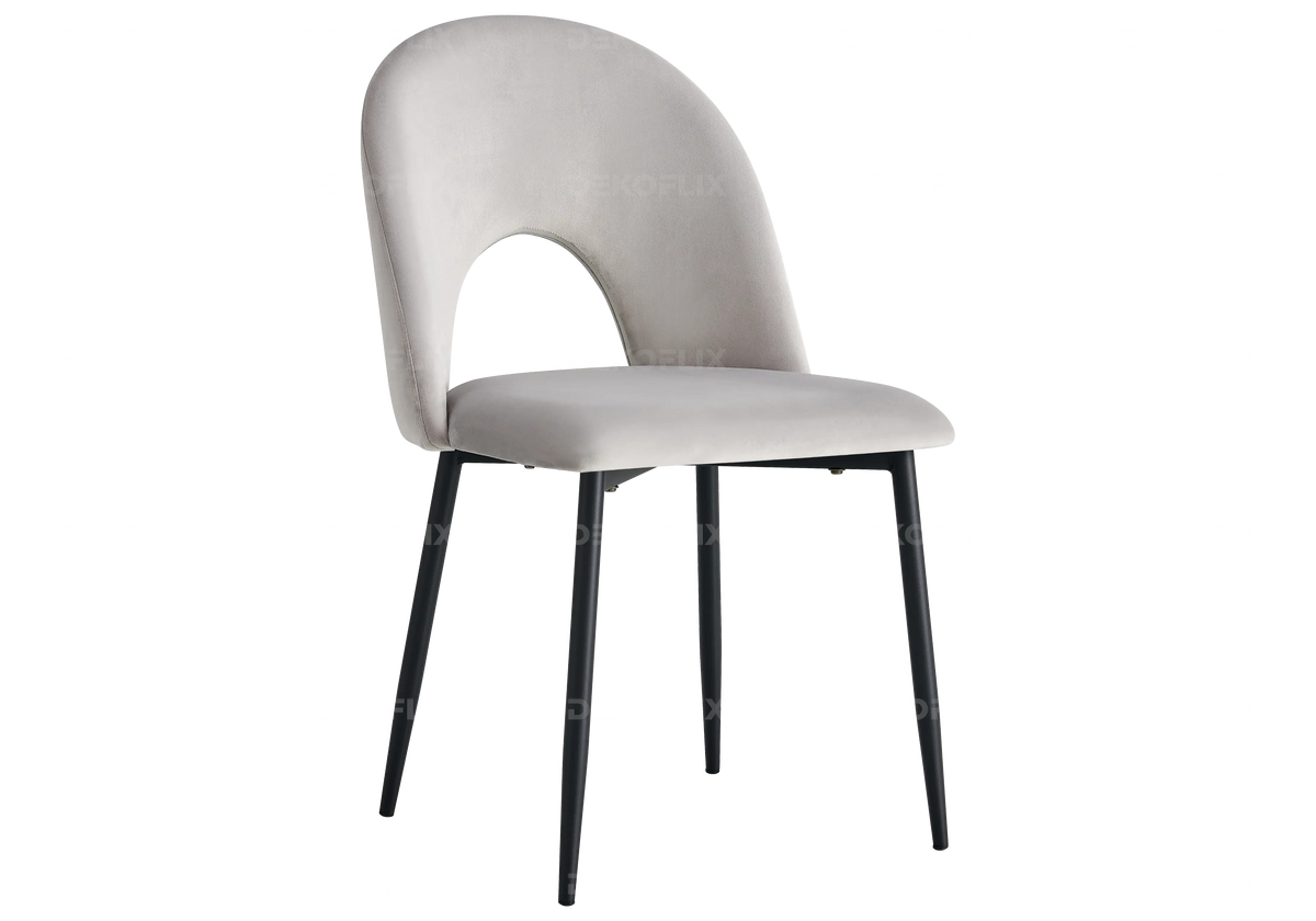 Table noire effet marbre blanc et chaises grises | Zyra