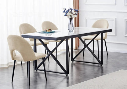 Table marbre blanc et chaises en taupe | Zyra