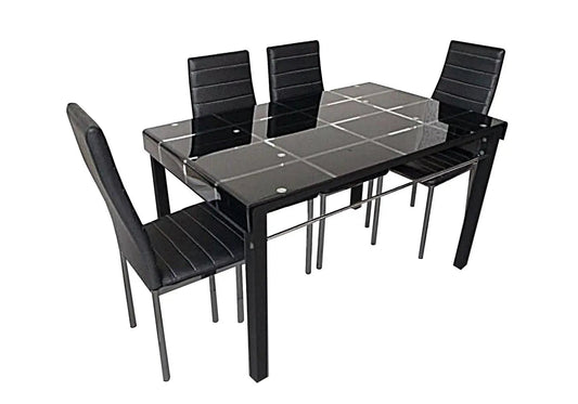 Ensemble table repas verre et 6 chaises noires | Lyra