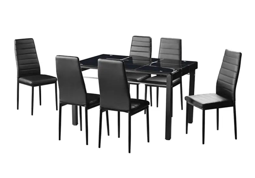 Ensemble table repas verre et 6 chaises noires | Lyra