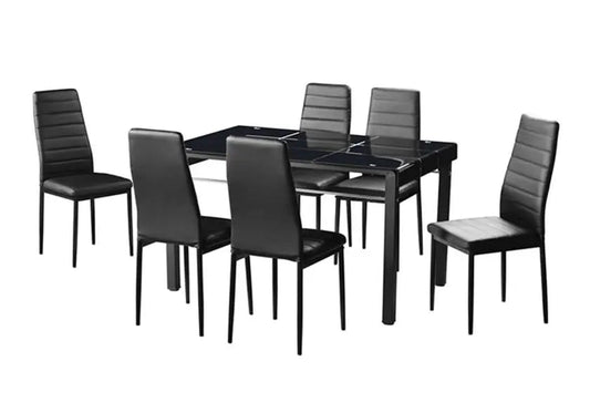 Ensemble table repas verre et 6 chaises noires | Lyra