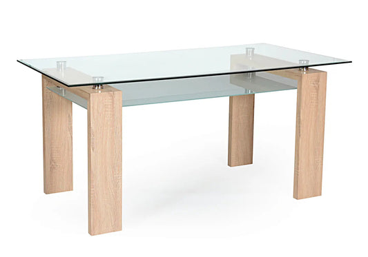 Table repas en chêne naturel et verre trempé | Elora