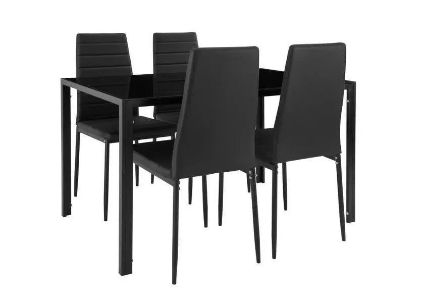 Ensemble table repas verre et 6 chaises noires | Arkis