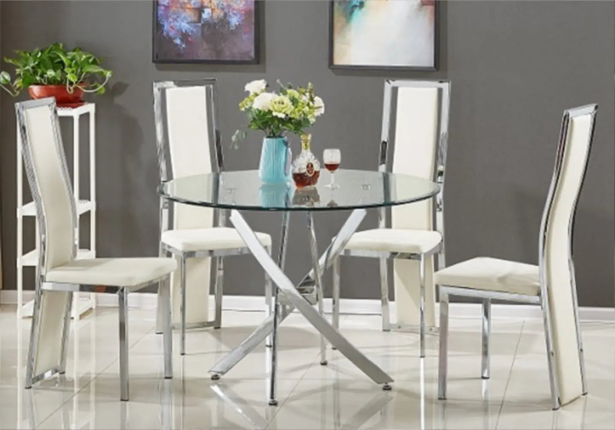 Ensemble table ronde design et 6 chaises blanches | Mona