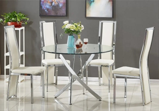 Ensemble table ronde design et 6 chaises blanches | Mona
