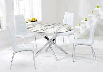 Ensemble table ronde marbre blanc et 6 chaises | Mona