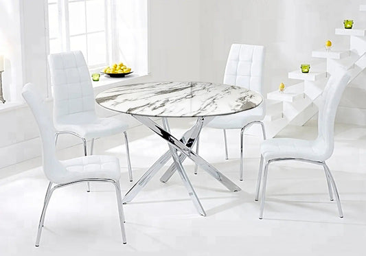 Ensemble table ronde marbre blanc et 6 chaises | Mona
