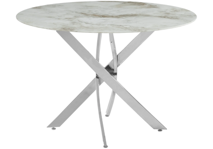 Table à manger ronde marbre beige et pied argenté | Koda