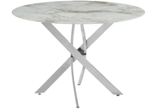 Table à manger ronde marbre beige et pied argenté | Koda