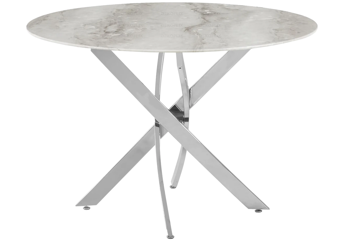 Table à manger ronde marbre gris et acier | Koda