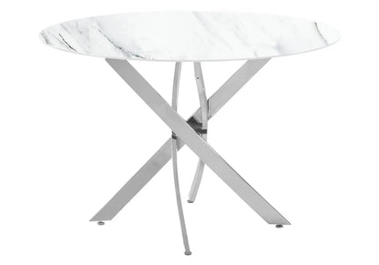 Table à manger ronde marbre blanc et acier chromé | Koda