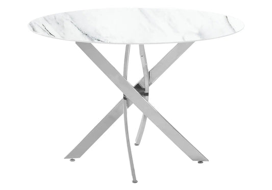Table à manger ronde marbre blanc et acier chromé | Koda