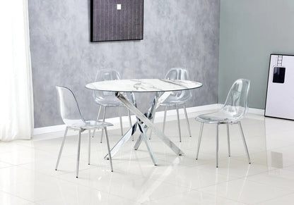Table à manger ronde marbre blanc et acier chromé | Koda