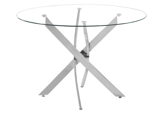 Table à manger ronde argentée verre trempé | Koda