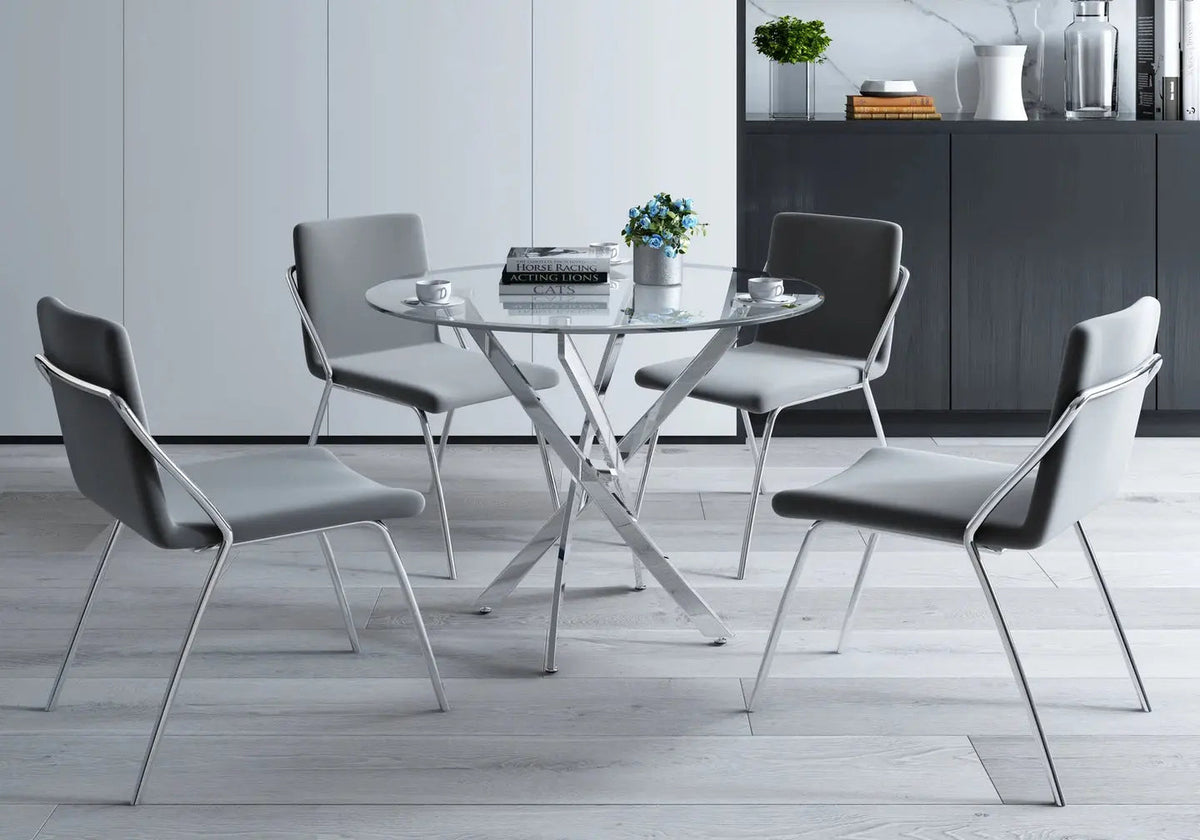 Table à manger ronde argentée verre trempé | Koda