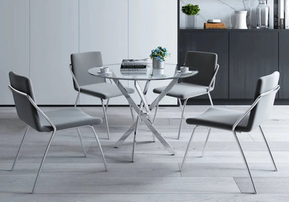 Table à manger ronde argentée verre trempé | Koda