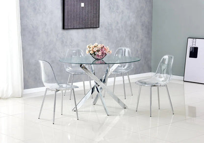 Table à manger ronde argentée verre trempé | Koda
