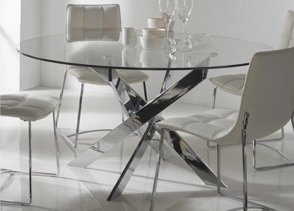 Table à manger ronde argentée verre trempé | Koda