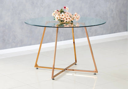 Table ronde verre trempé 120 cm pieds or rose | Nico