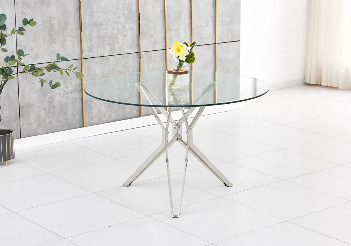 Table à manger ronde verre trempé et métal | Zelix