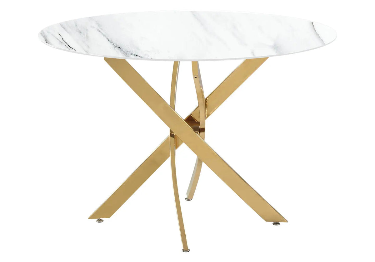 Table à manger ronde marbre blanc et acier doré | Koda