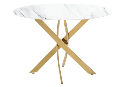 Table à manger ronde marbre blanc et acier doré | Koda