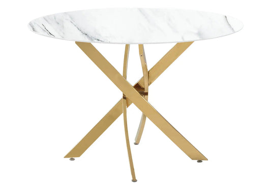 Table à manger ronde marbre blanc et acier doré | Koda