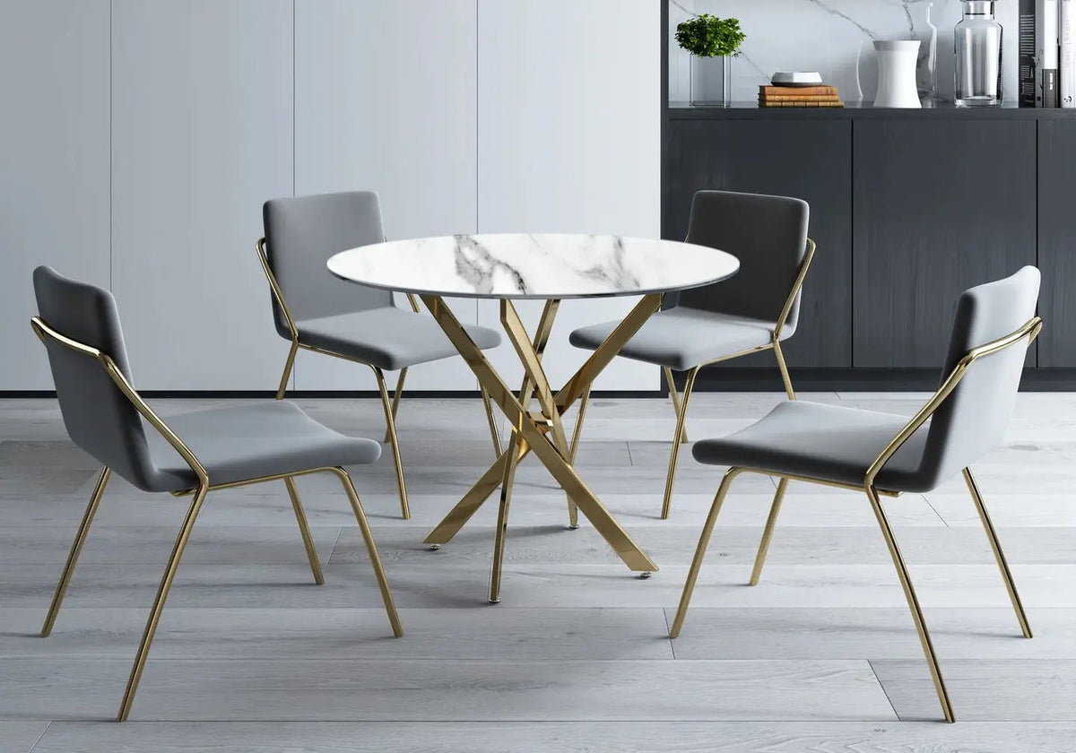Table à manger ronde marbre blanc et acier doré | Koda