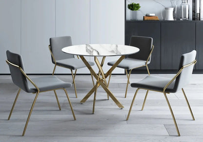 Table à manger ronde marbre blanc et acier doré | Koda