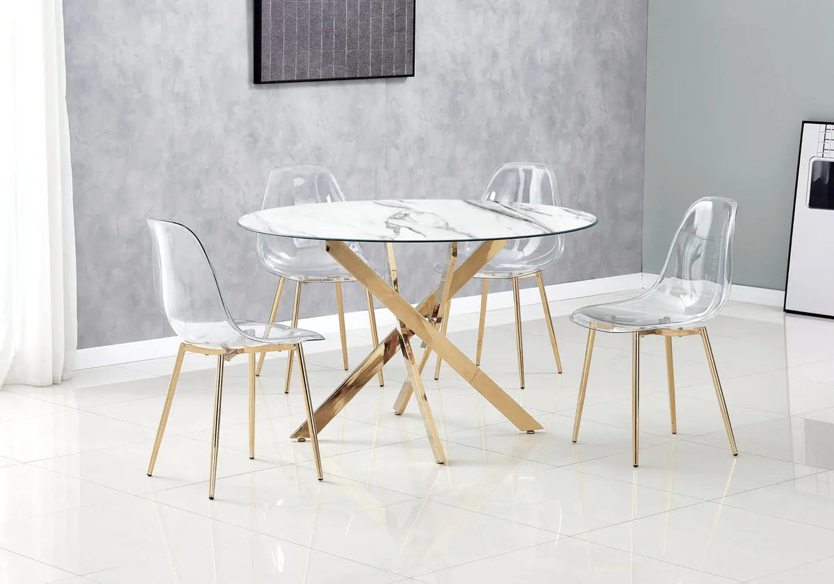Table à manger ronde marbre blanc et acier doré | Koda