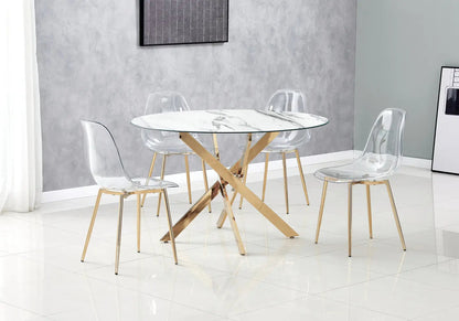 Table à manger ronde marbre blanc et acier doré | Koda