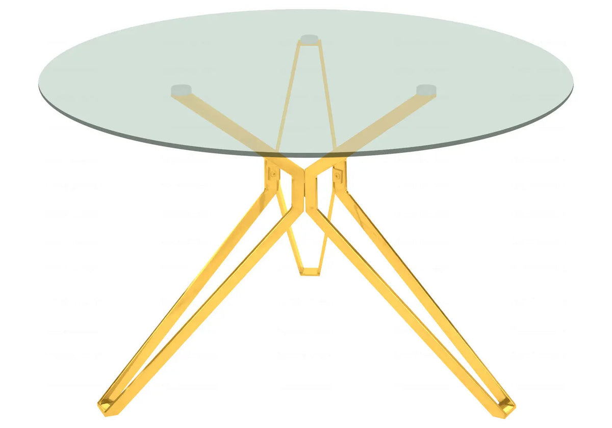 Table à manger ronde verre trempé et métal doré | Zelix