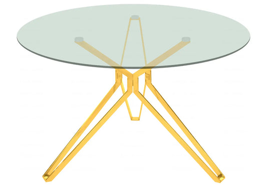 Table à manger ronde verre trempé et métal doré | Zelix