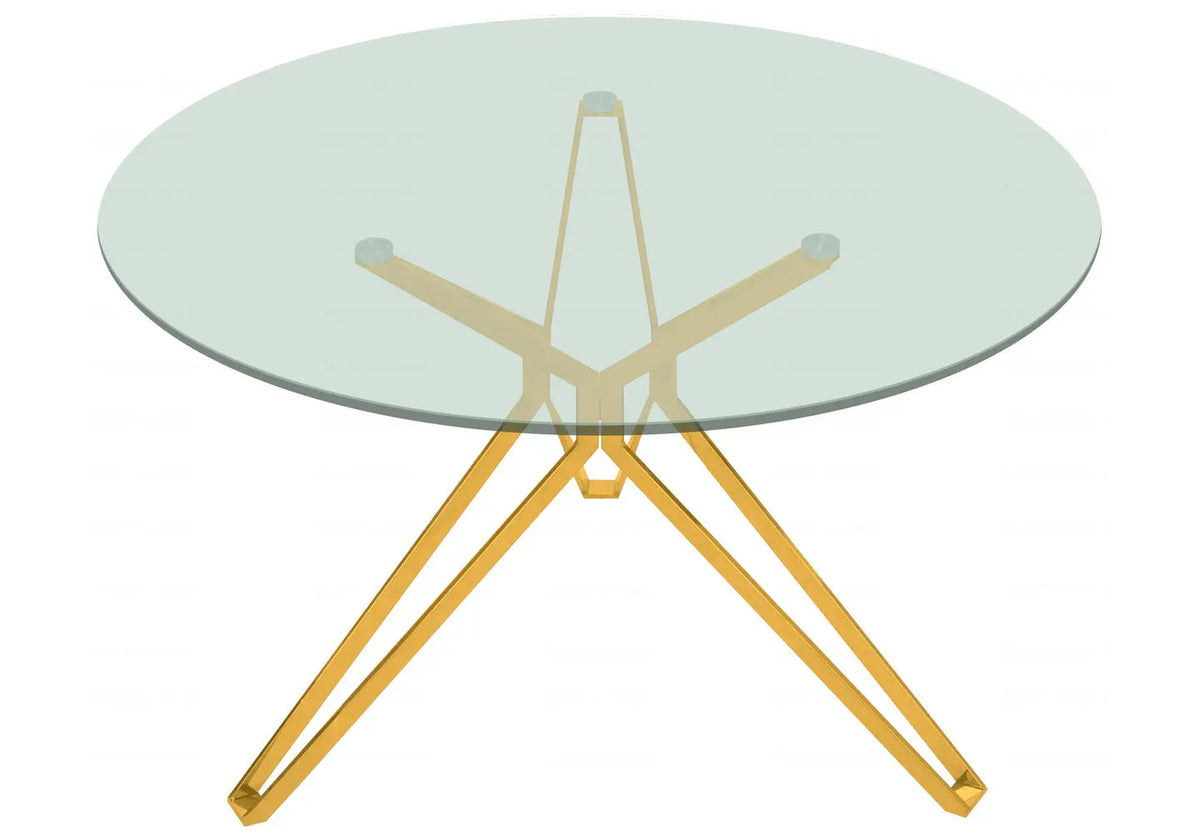 Table à manger ronde verre trempé et métal doré | Zelix