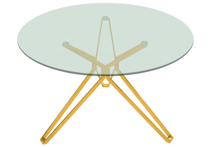 Table à manger ronde verre trempé et métal doré | Zelix